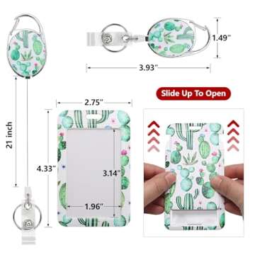 Cute Cactus Lanyards Detachable for Id Badges, Green Plants Retractable ID Badge Holder, Fashionable...