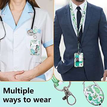 Cute Cactus Lanyards Detachable for Id Badges, Green Plants Retractable ID Badge Holder, Fashionable Badge Reel Heavy Duty with 360 Degrees Rotate Carabiner Clip, Nurse Teacher Office Gifts