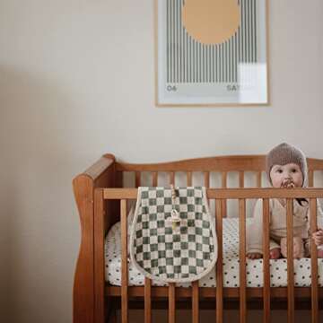 mushie Muslin Baby Burp Cloths | 100% Organic Cotton, Set of 2 (Olive Check/Natural Check)