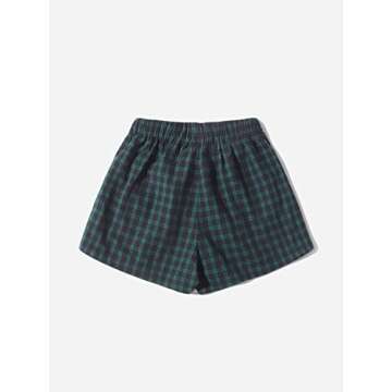 MakeMeChic Women's Elastic Waisted Plaid Shorts Lounge Pajama Shorts