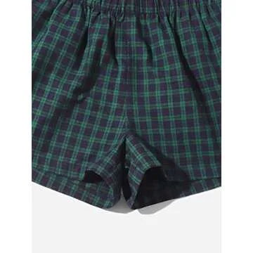 MakeMeChic Women's Elastic Waisted Plaid Shorts Lounge Pajama Shorts
