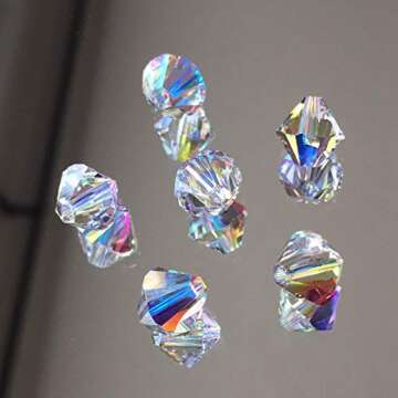 Dowarm 250PCS Bicone Crystal Beads 6MM, Faceted Bicone Glass Beads for Jewelry Craft Making, DIY Bracelet, Necklace, Dolls, Loose Spacer Beads (Crystal AB, 6MM)