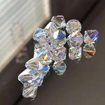 Dowarm 250PCS Bicone Crystal Beads 6MM, Faceted Bicone Glass Beads for Jewelry Craft Making, DIY Bracelet, Necklace, Dolls, Loose Spacer Beads (Crystal AB, 6MM)