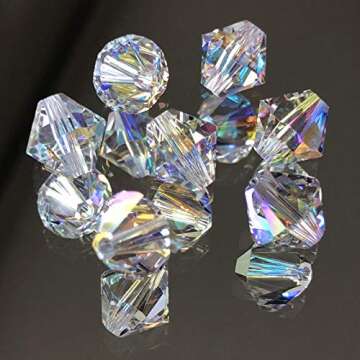 Dowarm 250PCS Bicone Crystal Beads 6MM, Faceted Bicone Glass Beads for Jewelry Craft Making, DIY Bracelet, Necklace, Dolls, Loose Spacer Beads (Crystal AB, 6MM)