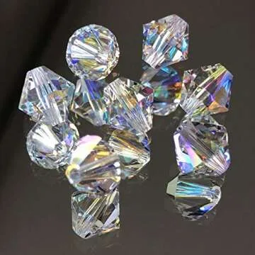 Dowarm 250PCS Bicone Crystal Beads 6MM, Faceted Bicone Glass Beads for Jewelry Craft Making, DIY Bracelet, Necklace, Dolls, Loose Spacer Beads (Crystal AB, 6MM)