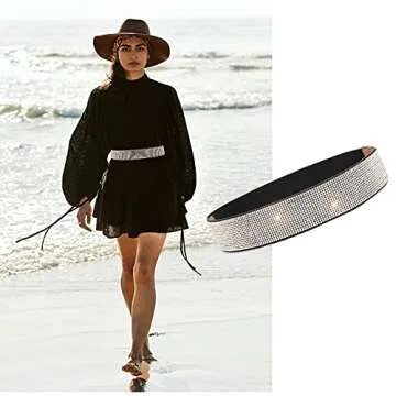 Buy YeeHeen Rhinestone Stretchy Belt for Women - 70CM