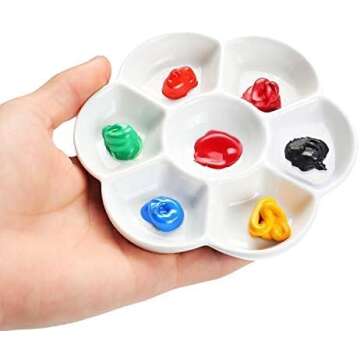 7-Well Flower Mixing White Ceramic Artist Paint Palette Tray for Watercolor Gouache Acrylic Oil Painting (3")