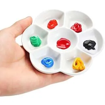 7-Well Flower Mixing White Ceramic Artist Paint Palette Tray for Watercolor Gouache Acrylic Oil Painting (3")
