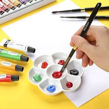 7-Well Flower Mixing White Ceramic Artist Paint Palette Tray for Watercolor Gouache Acrylic Oil Painting (3")