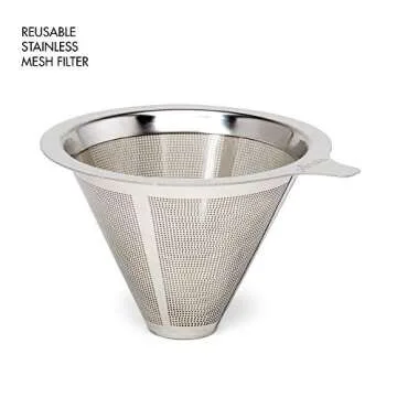 Primula Seneca Pour Over Coffee Maker Removable Ultra Fine Micro Mesh Stainless Steel Filter, 4.8 x 4.8 x 4.8 inches, Black