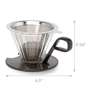 Primula Seneca Pour Over Coffee Maker Removable Ultra Fine Micro Mesh Stainless Steel Filter, 4.8 x 4.8 x 4.8 inches, Black