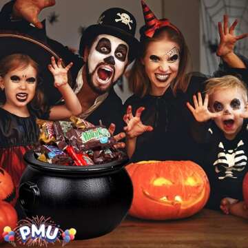 PMU 12 Inch Halloween Cauldron - Blow Mold Plastic Party Accessory - Candy Holder for Kids - Halloween Party Favors & Supplies - Black (1/Pkg) Pkg/1
