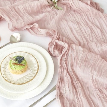 IVAPUPU 2 Pcs Cheesecloth Table Runner - 10ft Dusty Pink Boho Gauze Cheese Cloth Table Runner for Baby Shower Decoration Wedding Party Summer Garden Farmhouse Table Runner