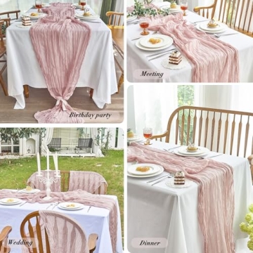 IVAPUPU 2 Pcs Cheesecloth Table Runner - 10ft Dusty Pink Boho Gauze Cheese Cloth Table Runner for Baby Shower Decoration Wedding Party Summer Garden Farmhouse Table Runner