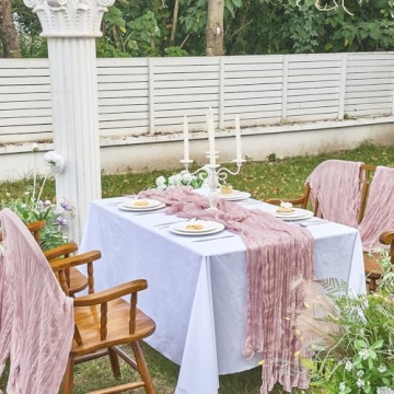 IVAPUPU 2 Pcs Cheesecloth Table Runner - 10ft Dusty Pink Boho Gauze Cheese Cloth Table Runner for Baby Shower Decoration Wedding Party Summer Garden Farmhouse Table Runner