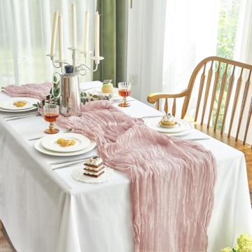 IVAPUPU 2 Pcs Cheesecloth Table Runner - 10ft Dusty Pink Boho Gauze Cheese Cloth Table Runner for Baby Shower Decoration Wedding Party Summer Garden Farmhouse Table Runner