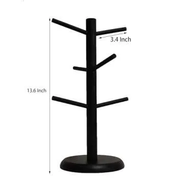 Dorhors Mug Tree,Coffee Cup Holder with 6 Hooks,Wood Mug Holder for Counter,Coffee Bar Accessories and Orgnizer station (Balck)