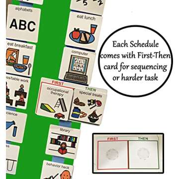 Two Strip Night & Day Daily Schedule Great Visual Behavioral Tool for Structure at Home, School & in The Community. (Laminate 120 PCS, Green)