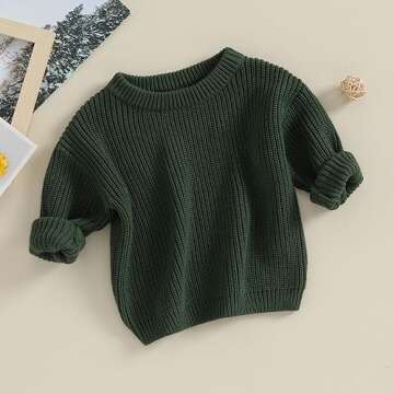 Karwuiio Toddler Baby Girl Boy Knit Sweater Round Neck Long Sleeve Pullover Sweatshirt Fall Winter Clothes (Dark Green, 3-6 Months)