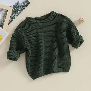 Karwuiio Toddler Baby Girl Boy Knit Sweater Round Neck Long Sleeve Pullover Sweatshirt Fall Winter Clothes (Dark Green, 3-6 Months)