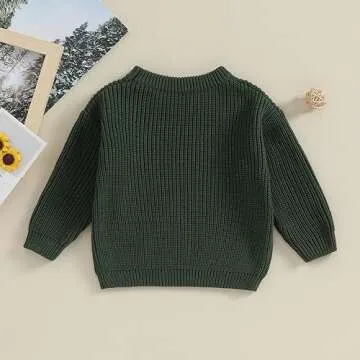 Karwuiio Toddler Baby Girl Boy Knit Sweater Round Neck Long Sleeve Pullover Sweatshirt Fall Winter Clothes (Dark Green, 3-6 Months)