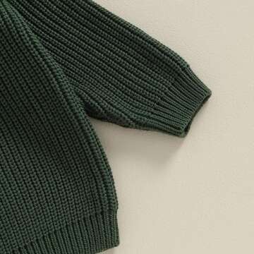 Karwuiio Toddler Baby Girl Boy Knit Sweater Round Neck Long Sleeve Pullover Sweatshirt Fall Winter Clothes (Dark Green, 3-6 Months)