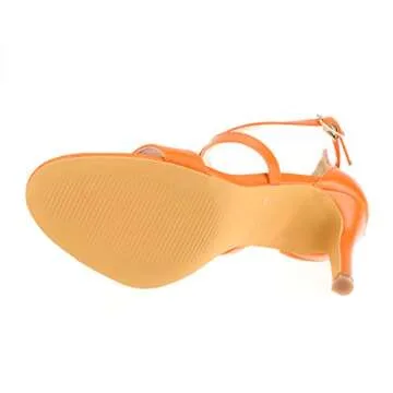 Heels Charm Women's Stiletto Open Toe Cross Strappy Heeled Sandals 8.5 CM Ankle Strap High Heels Dress Dance Evening Shoes Orange Size 6