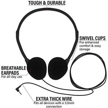 Maeline Bulk On-Ear Headphones - 10 Pack Multicolor