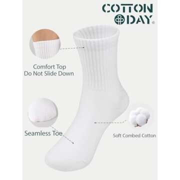 COTTON DAY Unisex School Kids Boys Girls Soft Cotton White Athletic Socks10-12 Years All White Size ...
