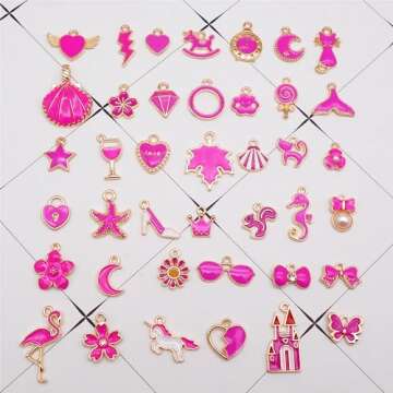 Julie Wang 80pcs Bright Pink Fashion Charms for DIY Jewelry