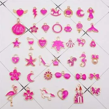 Julie Wang 80pcs Fashion Charms - Bright Pink Jewelry Charms for DIY Making and Accessories