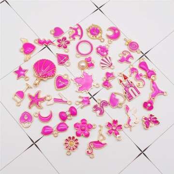 Julie Wang 80pcs Bright Pink Fashion Charms for DIY Jewelry