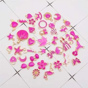 Julie Wang 80pcs Bright Pink Fashion Charms for DIY Jewelry