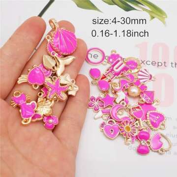 Julie Wang 80pcs Bright Pink Fashion Charms for DIY Jewelry