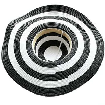 Itopfox Womens Beachwear Sun Hat Striped Straw Hat Floppy Big Brim Hat Black,One Size(22inch-22.8inch Circumference)