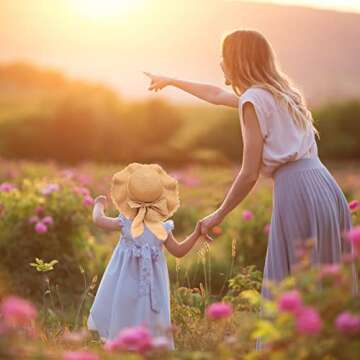 Kids Girl Summer Straw Hat Foldable Wide Brim Cap Sun Visor Hats Sun Protection Beach Straw Hats Bowknot Floppy Cap for Travel Holiday (Khaki)