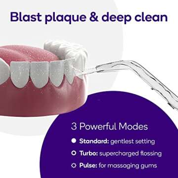 Burst Electric Water Flosser for Teeth Cleaning (3 Modes/Black) | Cordless | Plaque Removal Between Braces & Dental Work | Portable Floss | Refillable 110mL Tank