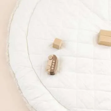 MakeMake Organics Organic Play Mat GOTS Certified Organic Cotton Nursery Floor Rug Washable Reversible Non Toxic Activity Mat Tummy Time Crawling Pad Thick Quilted (Round 48", Dotty + Solid Ivory)