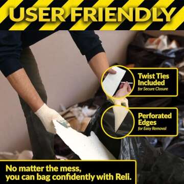 Reli. Contractor Garbage Bags 55 Gallon | 20 Trash Bags | Heavy Duty | Black Contractor