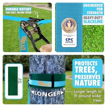 60ft Complete Slackline Kit for Family Fun