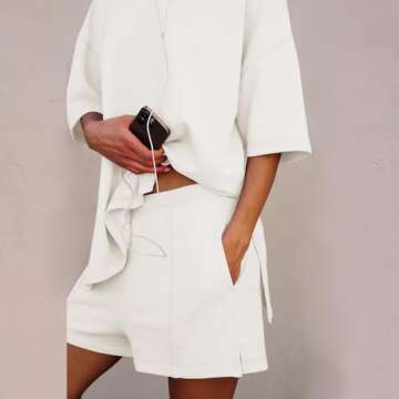 SeeLuNa Women Lounge Sets Short Sleeve Cute Tops Shorts Plus Size 2 Piece Outfits Summer Maternity Pj Set Cozy Lounge Wear(White,M)