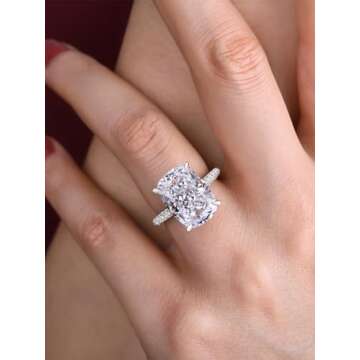 RODIFFY 7CT Elongated Cushion Cut Promise Ring,Simulated Diamond 925 Silver Engagement Ring(5)