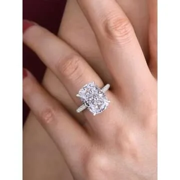 RODIFFY 7CT Elongated Cushion Cut Promise Ring,Simulated Diamond 925 Silver Engagement Ring(5)