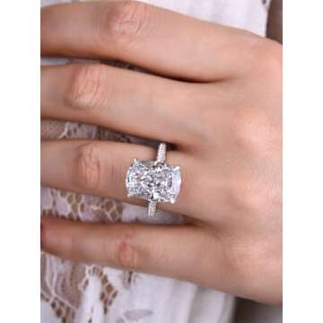 RODIFFY 7CT Elongated Cushion Cut Promise Ring,Simulated Diamond 925 Silver Engagement Ring(5)
