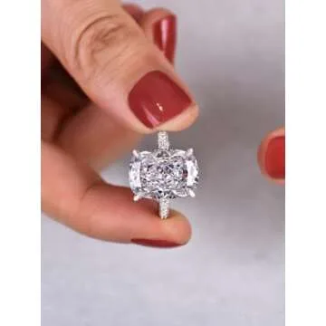 RODIFFY 7CT Elongated Cushion Cut Promise Ring,Simulated Diamond 925 Silver Engagement Ring(5)