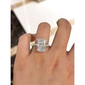 RODIFFY 7CT Elongated Cushion Cut Promise Ring,Simulated Diamond 925 Silver Engagement Ring(5)