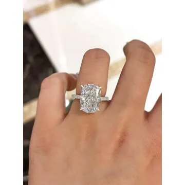 RODIFFY 7CT Elongated Cushion Cut Promise Ring,Simulated Diamond 925 Silver Engagement Ring(5)