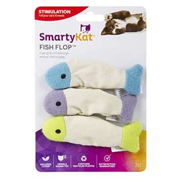 SmartyKat (3 Count) Fish Flop Crinkle Catnip Cat Toys - Multi Color, 3 Count