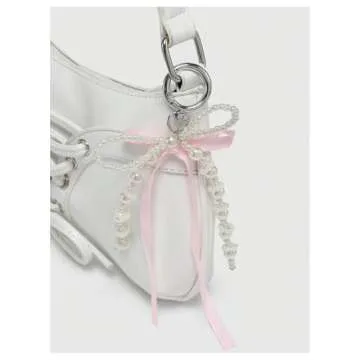 Verdusa Women's Y2K Coquette Bow Tie Vintage Shoulder Bags Lace PU Leather Kawaii Purse Handbag