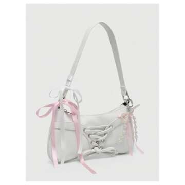Verdusa Women's Y2K Coquette Bow Tie Vintage Shoulder Bags Lace PU Leather Kawaii Purse Handbag